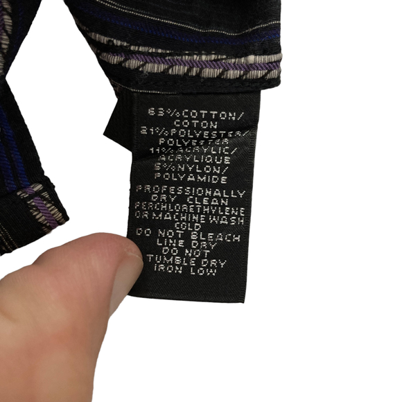 Jhane Barnes Mens Button Up Party Shirt Sz M Blue Black Purple Striped Embroider - Picture 5 of 7